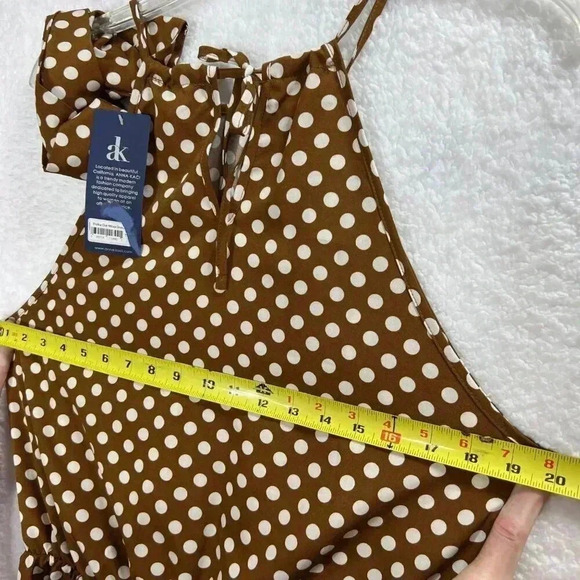 Anna Kaci California1XL Boho Midi Halter Dress Brown Asym polka dot Western NWT - Picture 10 of 16